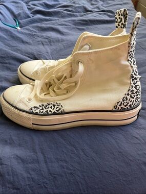 Converse Cream High-Top Sneakers with Black Leopard Accents